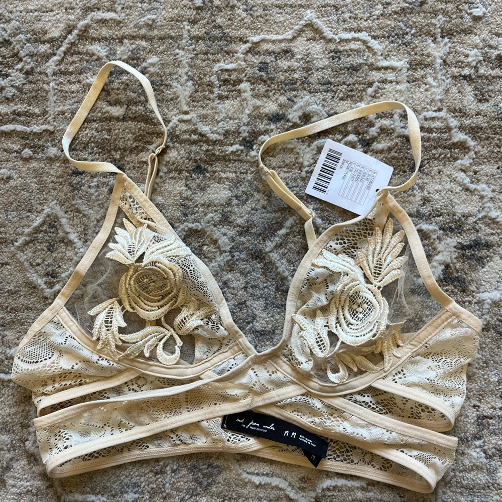 Urban Outfitters Cream Floral Lace Bralette